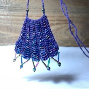 Knit Purple Beaded Coin Purse Lariat